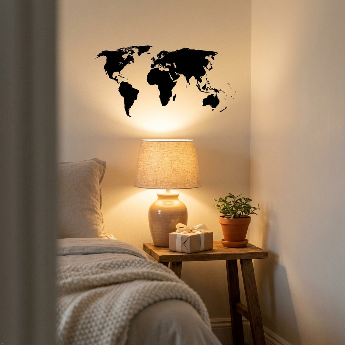 Picniva World Map Vinyl Wall Decal, Blue, 10 x 22 in, Travel Art
