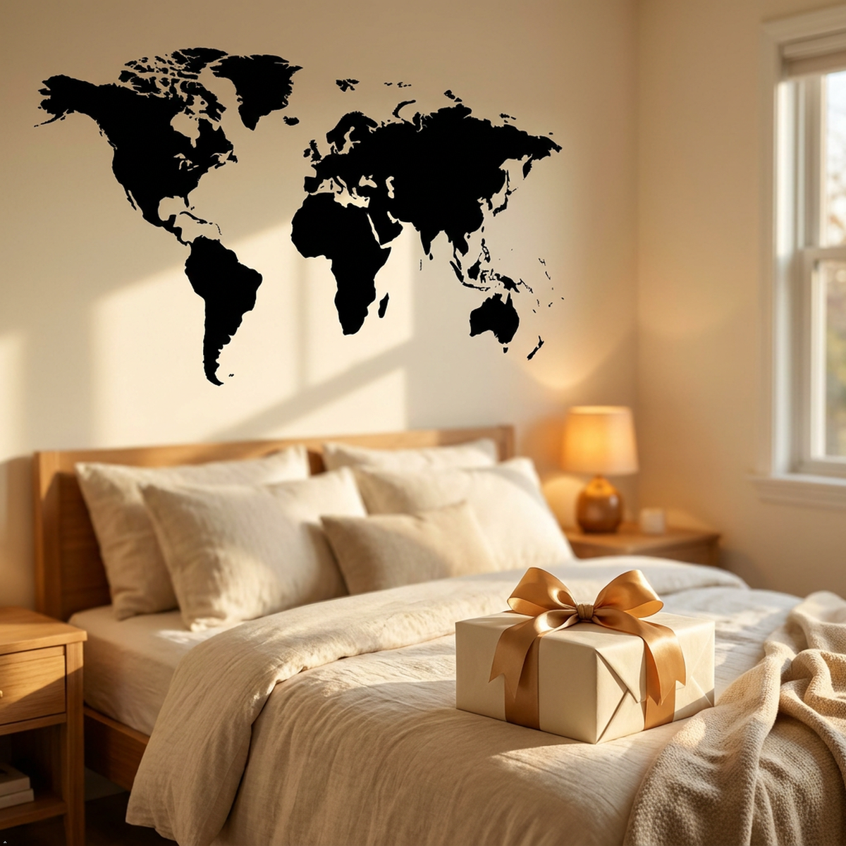 Picniva World Map Vinyl Wall Decal, Blue, 10 x 22 in, Travel Art
