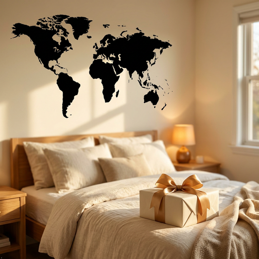 Picniva World Map Vinyl Wall Decal, Blue, 10 x 22 in, Travel Art