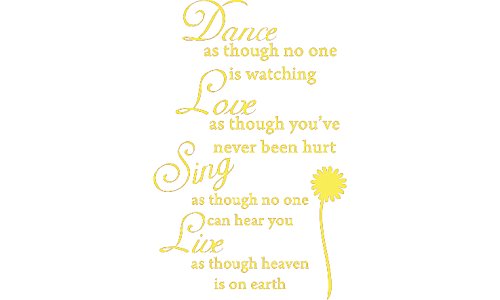 Picniva Dance Love Sing Live Vinyl Wall Decal, Yellow, 15 x 23 in, Quote