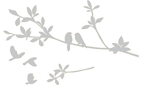 Picniva Flying Birds Tree Branch Vinyl Wall Decal, Silver, 9 x 22 in
