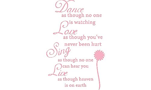Picniva Dance Love Sing Live Vinyl Wall Decal, Pink, 15 x 23 in, Quote