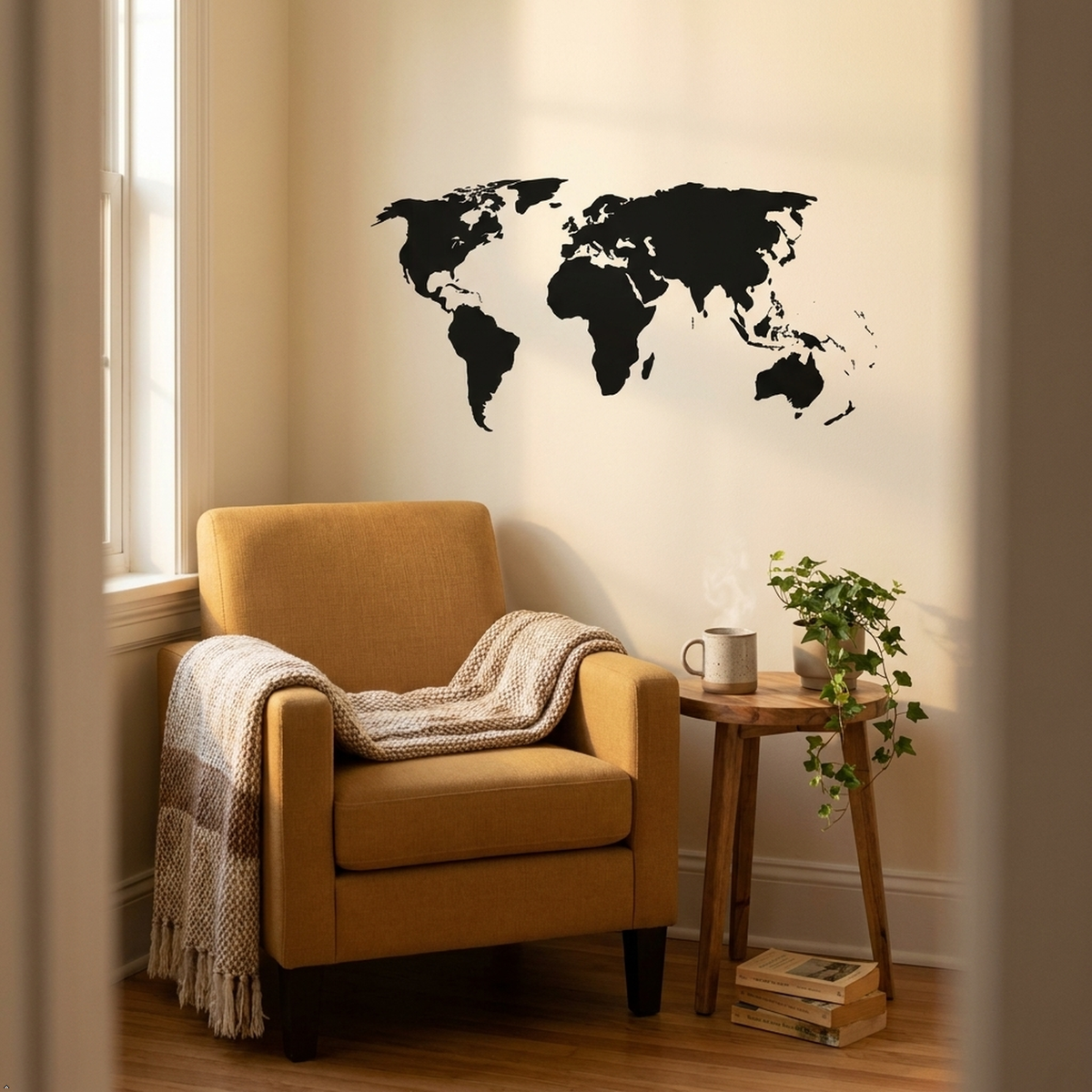 Picniva World Map Vinyl Wall Decal, Blue, 10 x 22 in, Travel Art