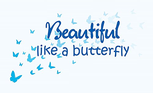 Picniva Beautiful Like a Butterfly Wall Decal, Blue, 22 in Wide