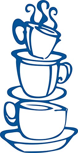 Picniva Coffee Cup Removable Vinyl Wall Decal for Kitchen, Blue, 15 x 8 in