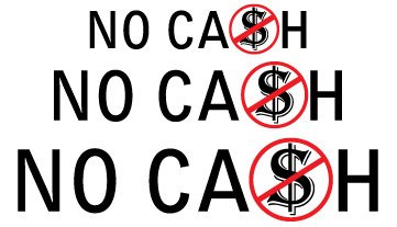 Picniva No Cash Warning Vinyl Decals, 5 in Diameter, Two Pack