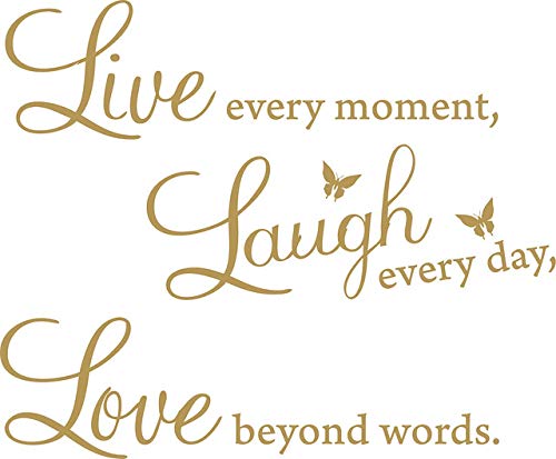 Picniva Live Every Moment Quote Vinyl Wall Decal, Gold, 15 x 22 in