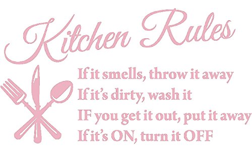 Picniva Pink 22x13 Kitchen Rules Vinyl Wall Decal Dining Quote Decor