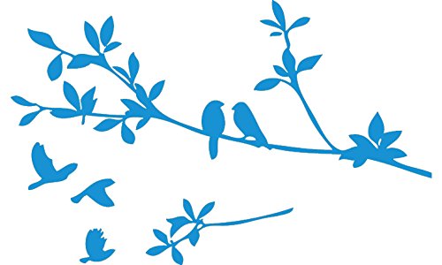 Picniva Flying Birds Tree Branch Vinyl Wall Decal, Blue, 9 x 22 in