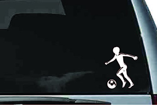 Picniva Soccer Boy Sty4 Vinyl Car Window Decal, Approx 5 in