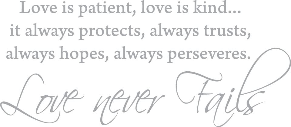 Picniva Love Is Patient Scripture Vinyl Wall Decal, Silver, 22 x 10 in