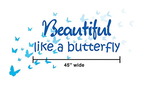 Picniva Beautiful Like a Butterfly Wall Decal, Blue, 45 in Wide
