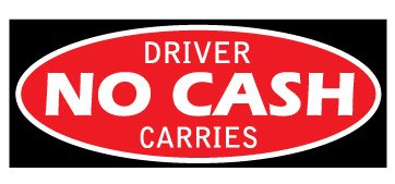 Picniva Driver Carries No Cash Stickers, 9 x 22 in, Two Pack