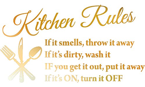 Picniva Gold Chrome 22x13 Kitchen Rules Vinyl Wall Decal Dining Quote Decor