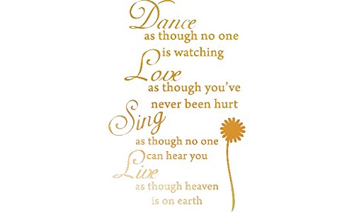 Picniva Dance Love Sing Live Vinyl Wall Decal, Yellow, 22 x 34 in, Quote