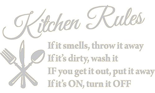 Picniva Silver 22x13 Kitchen Rules Vinyl Wall Decal Dining Quote Decor