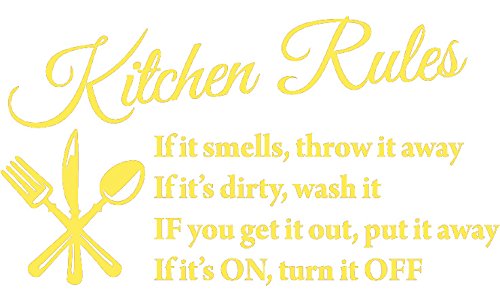 Picniva Yellow 22x13 Kitchen Rules Vinyl Wall Decal Dining Quote Decor