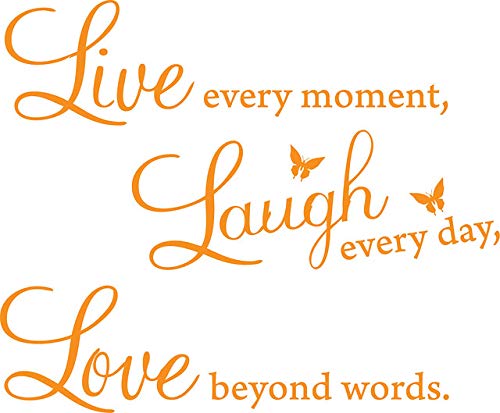 Picniva Live Every Moment Quote Vinyl Wall Decal, Orange, 15 x 22 in