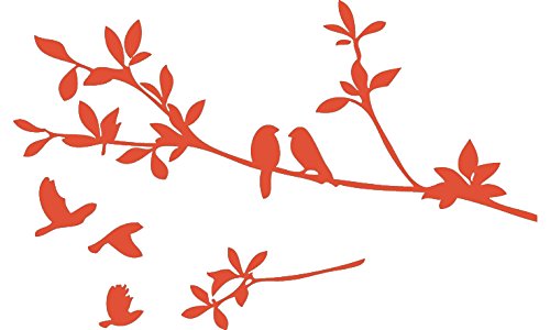 Picniva Flying Birds Tree Branch Vinyl Wall Decal, Orange, 9 x 22 in