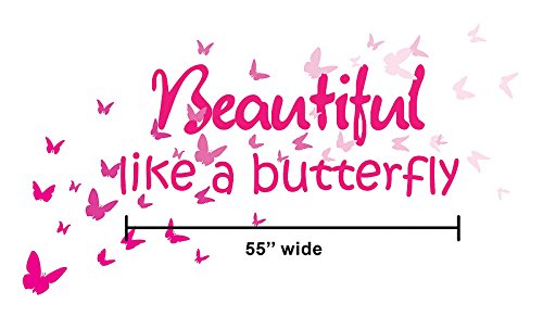 Picniva Beautiful Like a Butterfly Wall Decal, Pink, 55 in Wide