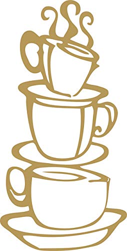 Picniva Coffee Cup Removable Vinyl Wall Decal for Kitchen, Gold, 15 x 8 in