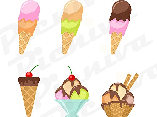Picniva Ice Cream Clear Vinyl Wall Stickers, A4, 2 in Tallest