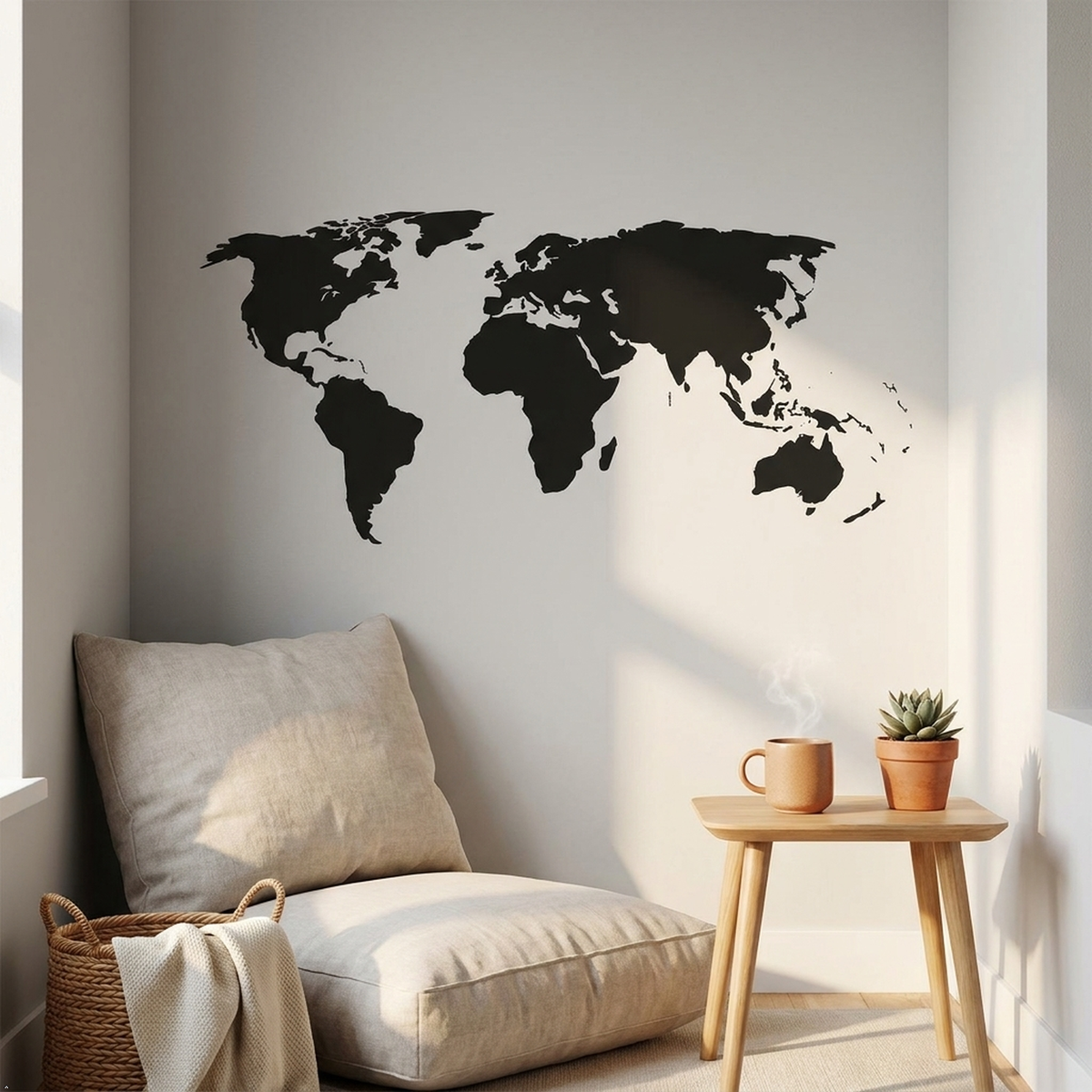 Picniva World Map Vinyl Wall Decal, Blue, 10 x 22 in, Travel Art
