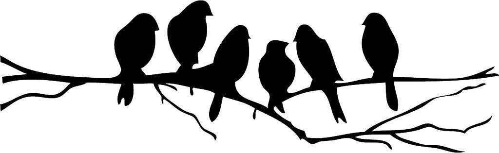 Picniva Six Birds on Tree Branch Vinyl Wall Decal, Woodland Silhouette Art
