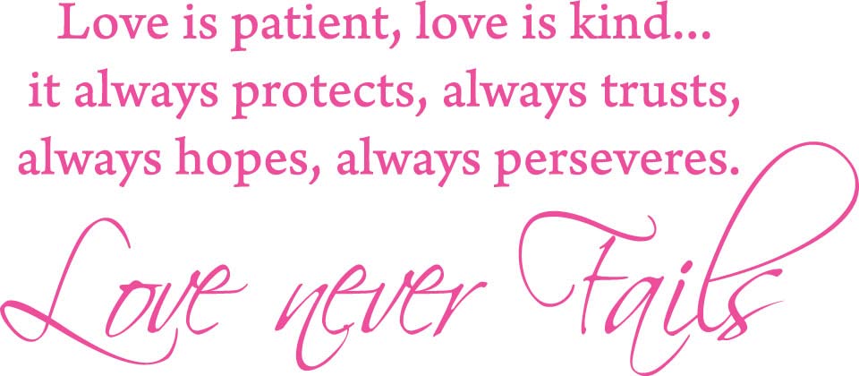 Picniva Love Is Patient Scripture Vinyl Wall Decal, Pink, 22 x 10 in