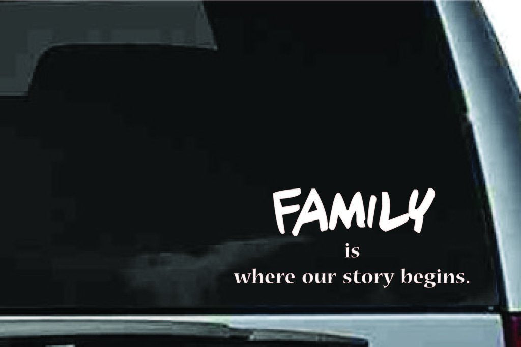 Picniva Family Is Where Our Story Begins Quote Vinyl Car Decal, Approx 5 in