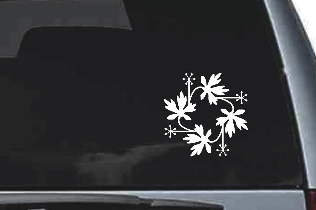 Picniva Floral Sprig Circle Sty51 Vinyl Car Window Decal, Approx 5 in