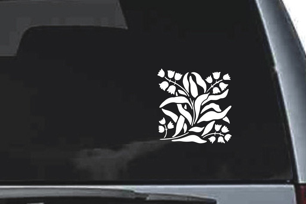 Picniva Leafy Square Ornament Sty21 Vinyl Car Window Decal, Approx 5 in