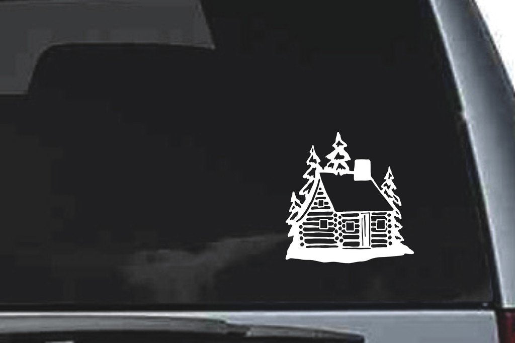 Picniva Log Cabin Sty5 Vinyl Car Window Decal, Approx 5 in