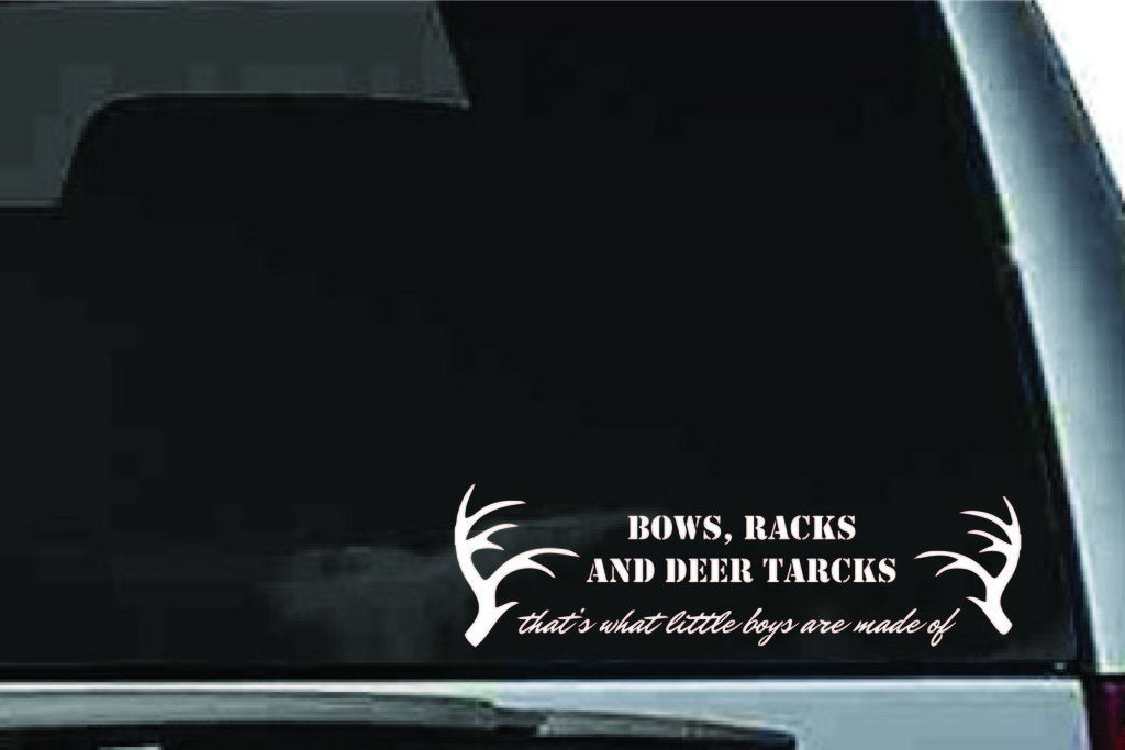 Picniva Bows Racks and Deer Tracks Quote Vinyl Car Decal, Approx 5 in