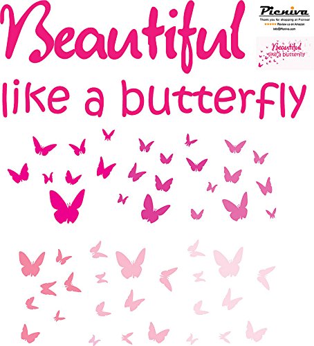 Picniva Beautiful Like a Butterfly Wall Decal, Pink, 22 in Wide