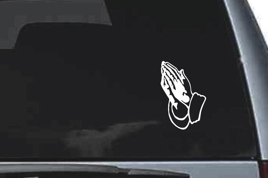 Picniva Praying Hands Sty1 Vinyl Car Window Decal, Approx 5 in