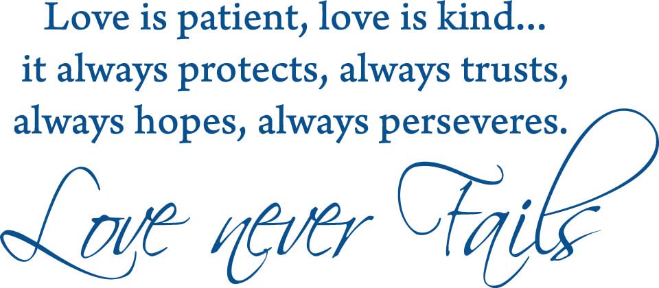 Picniva Love Is Patient Scripture Vinyl Wall Decal, Blue, 22 x 10 in