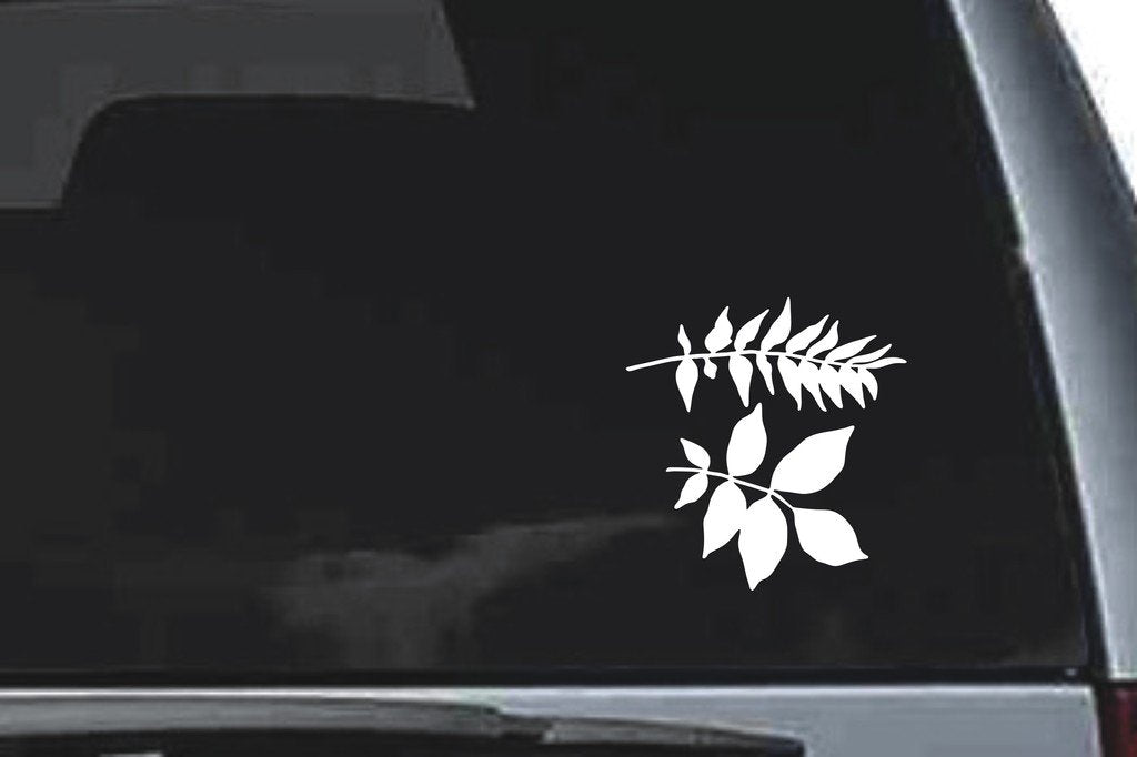 Picniva Two Leafy Branches Design43 Vinyl Car Window Decal, Approx 5 in