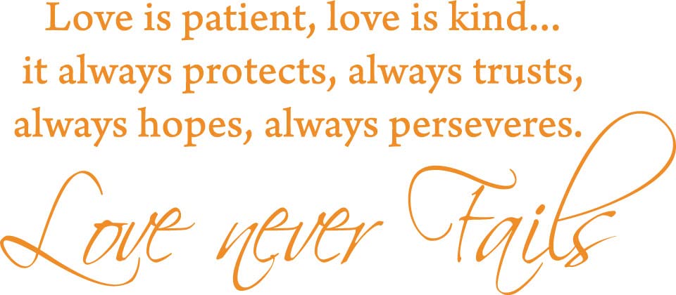 Picniva Love Is Patient Scripture Vinyl Wall Decal, Orange, 22 x 10 in