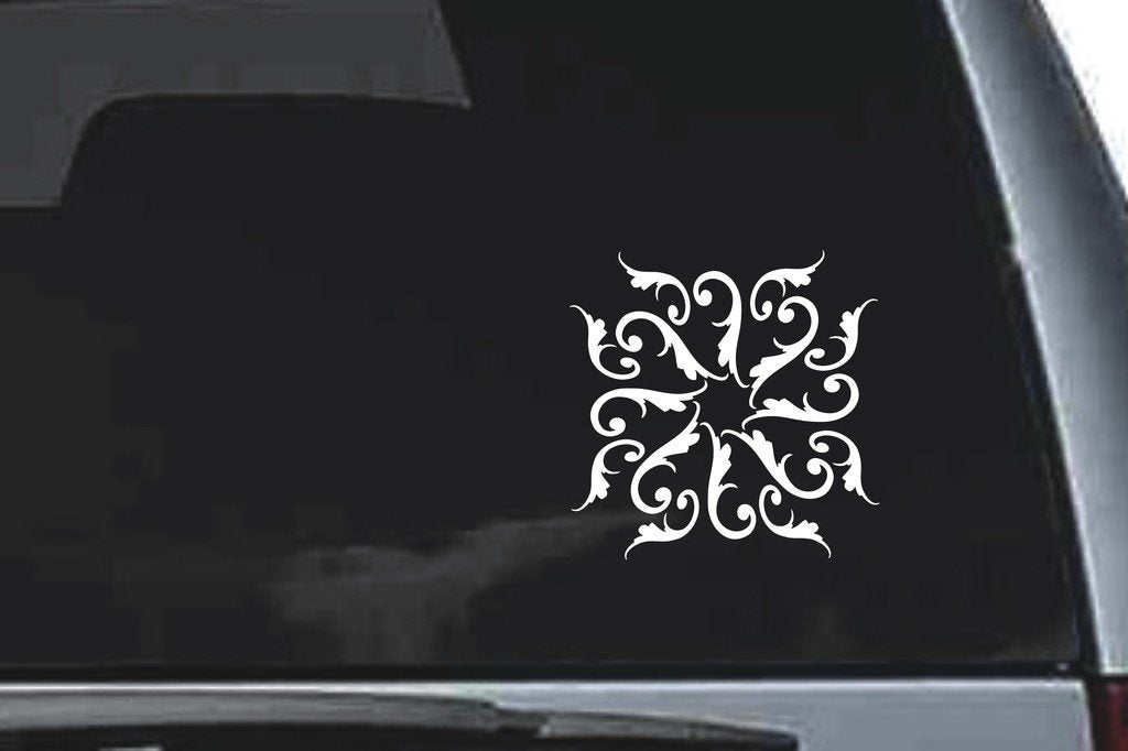 Picniva Four Corner Flourish Sty58 Vinyl Car Window Decal, Approx 5 in