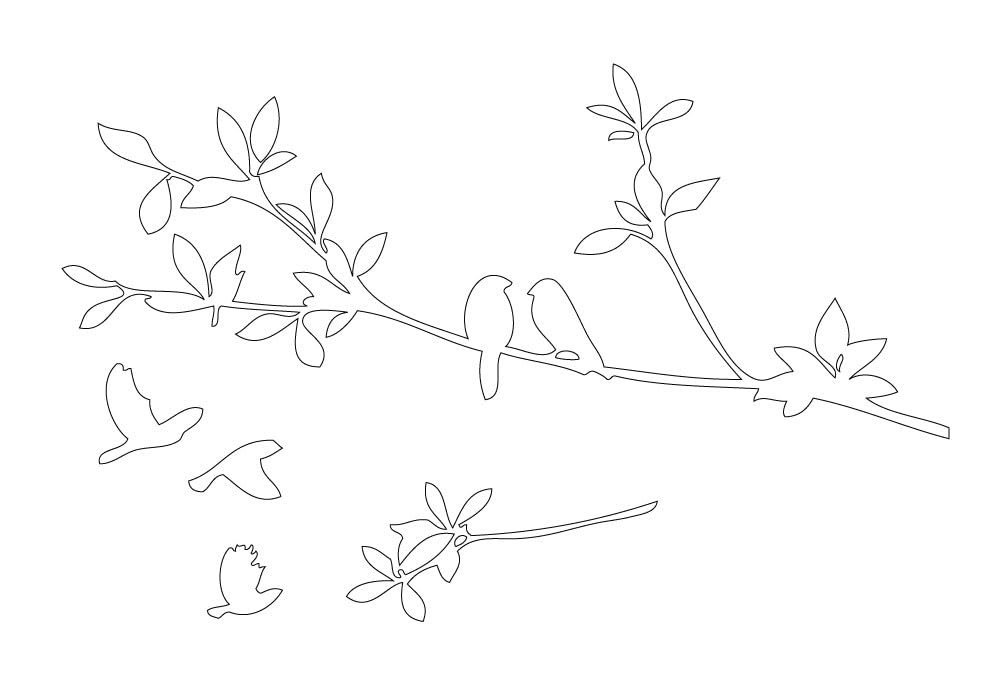 Picniva Flying Birds Tree Branch Vinyl Wall Decal, White, 13 x 30 in