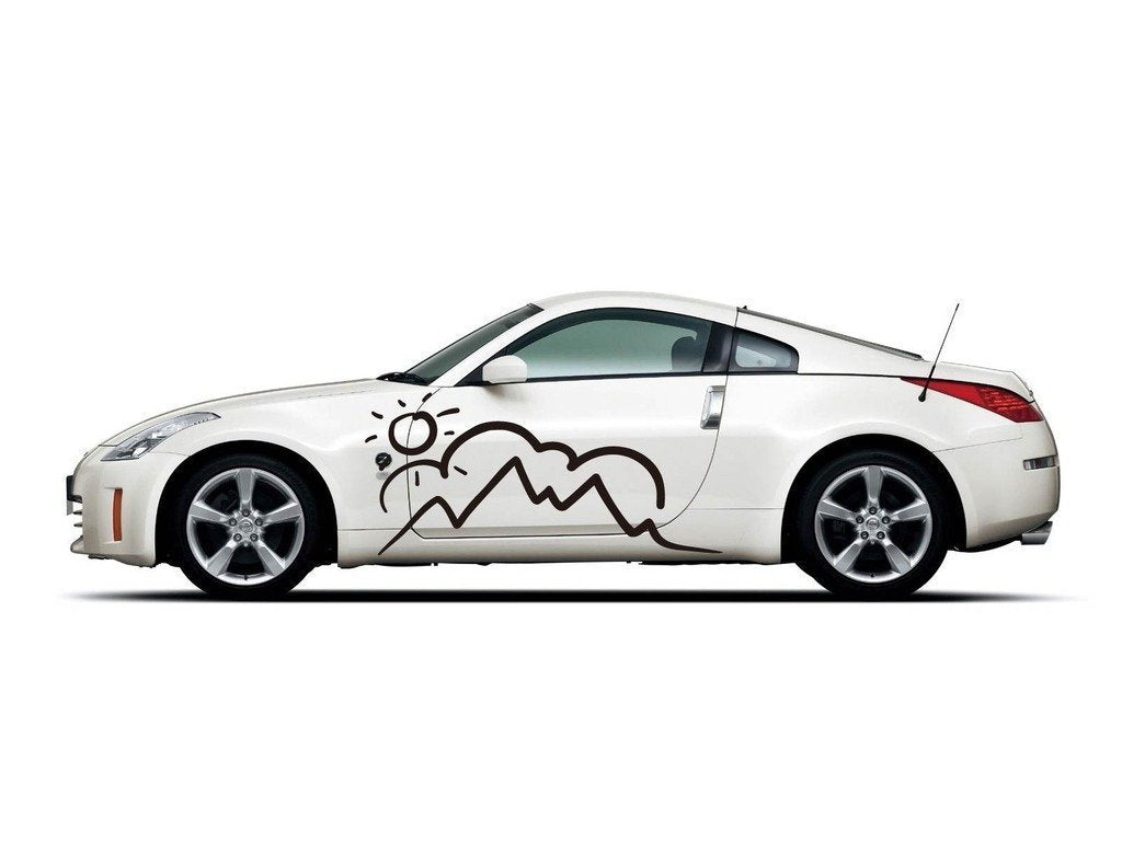 Picniva Mountain Sun Outline Vinyl Car Body Side Decals, Two Pack
