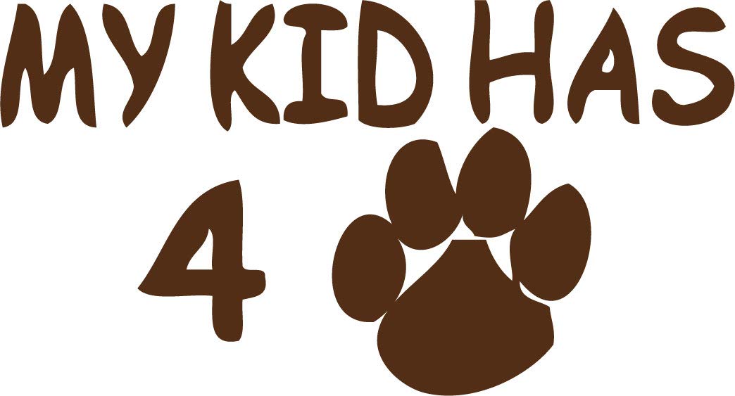 Decaltor My Kid Has Four Paws Vinyl Decal, 5 in, Car Window Sticker