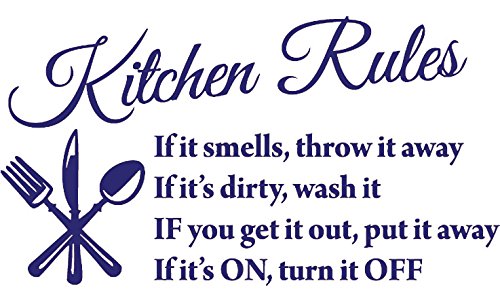 Picniva Purple 22x13 Kitchen Rules Vinyl Wall Decal Dining Quote Decor