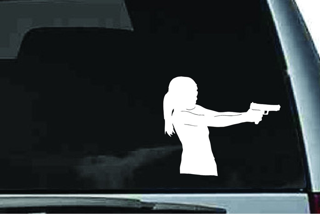 Picniva Woman Target Shooter Sty31 Vinyl Car Window Decal, Approx 5 in