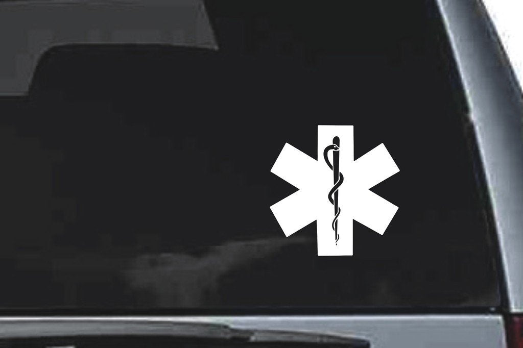 Picniva Emergency Medical Star Sty3 Vinyl Car Window Decal, Approx 5 in