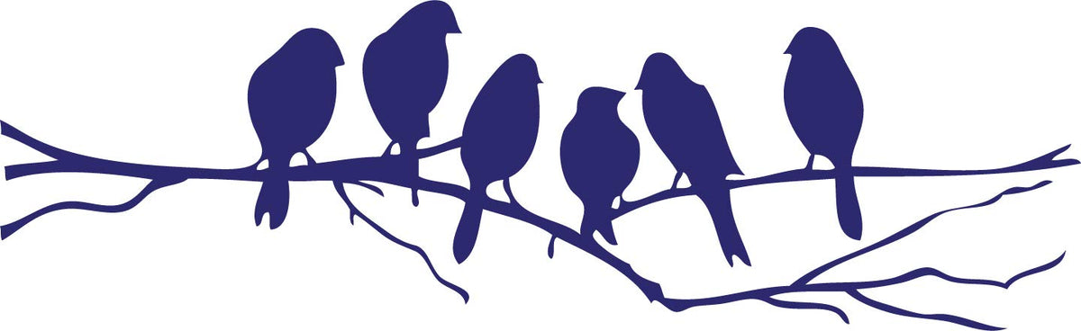 Picniva Six Birds on Tree Branch Vinyl Wall Decal, Purple, 22 x 7 in