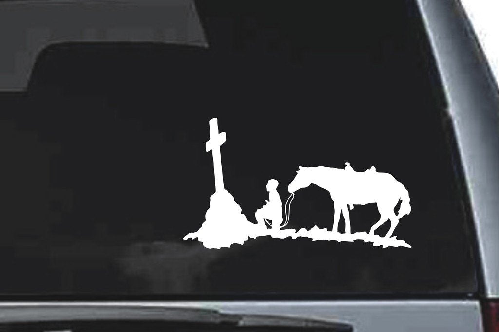 Picniva Cowboy Memorial Horse Sty12 Vinyl Car Window Decal, Approx 5 in