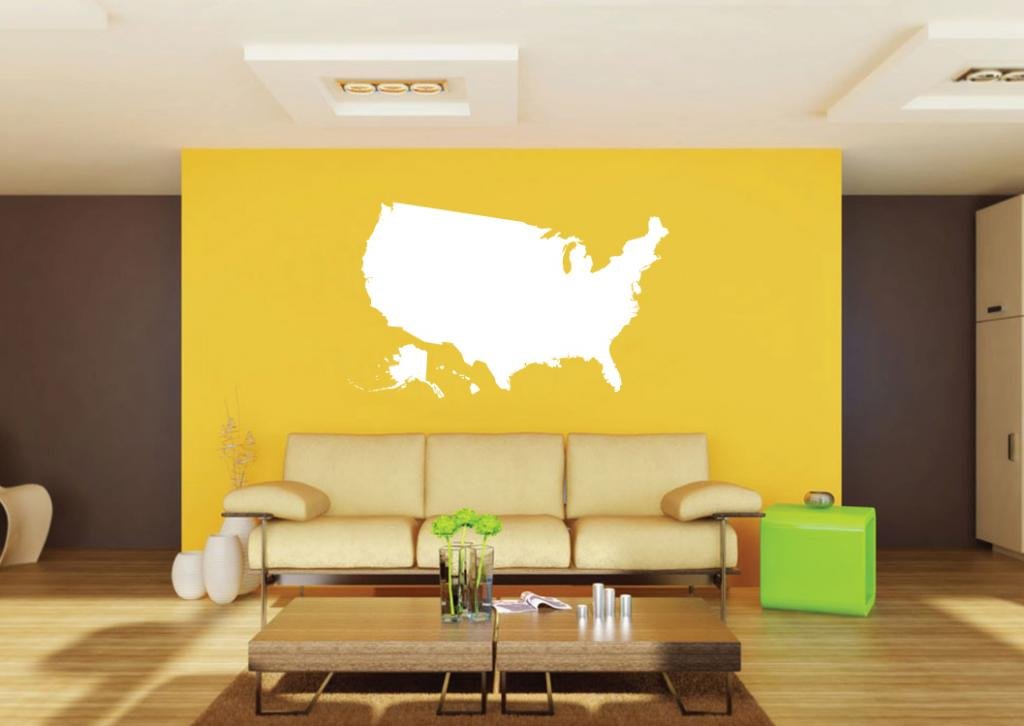 Picniva White US State Map Removable Vinyl Wall Decal Geography Classroom - Color: White