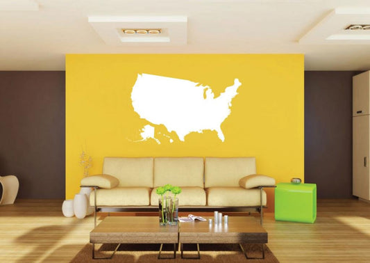 Picniva White US State Map Removable Vinyl Wall Decal Geography Classroom - Color: White
